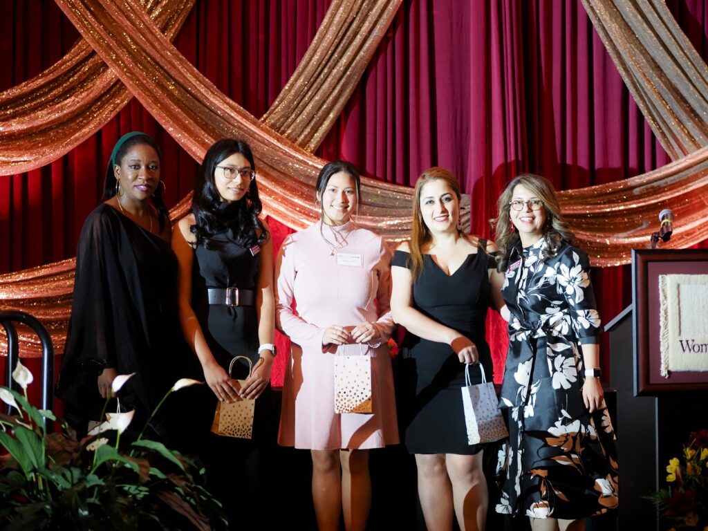 Essay Contest Honorary Mention pictured below from
left to right: Ope Oguntuasi, Prekshya Nepal,
Micaela Zagal and Saharnaz Ahmadi, Fatemeh Hajihosseini 